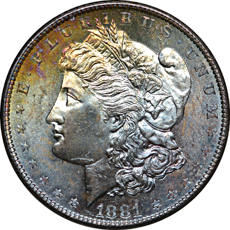 1881-S and 1886 toned Morgan dollars MS-63