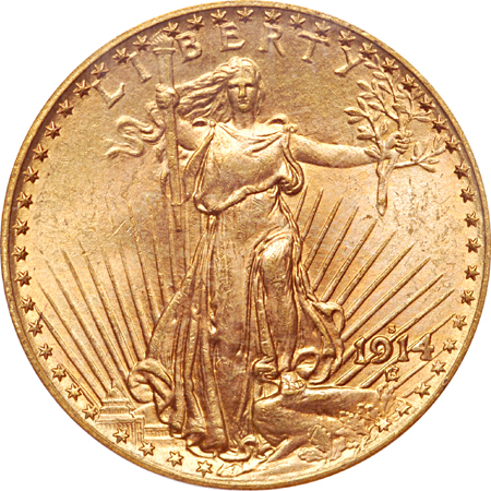 1914-S Saint-Gaudens double-eagle, PCGS MS-65