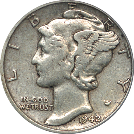 1942/1 Mercury dime, PCGS XF-40