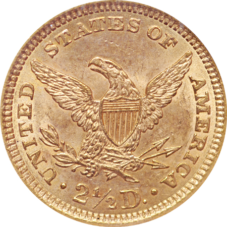 1861 'new reverse' Coronet quarter-eagle, PCGS MS-63