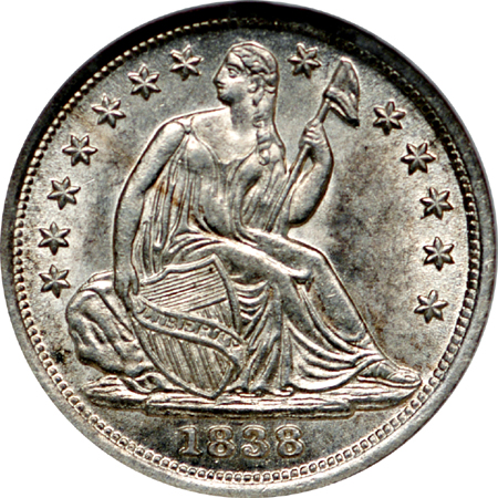 1838 'no drapery' Seated Liberty half-dime, NGC MS-63