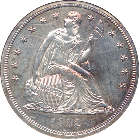 1862 Seated Liberty dollar, NGC PF-63