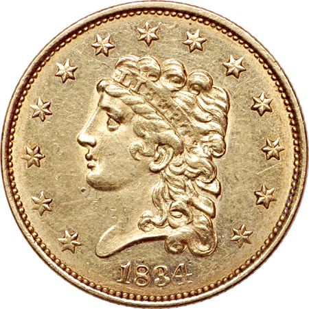 1834 Classic Head quarter-eagle Unc. Details.