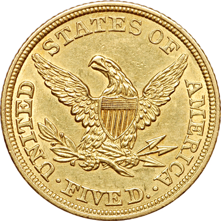 1843 Coronet half-eagle AU-55