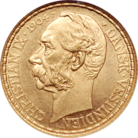 1904-P (Danish West Indies) 4 Daler / 20 Francs, NGC MS-65