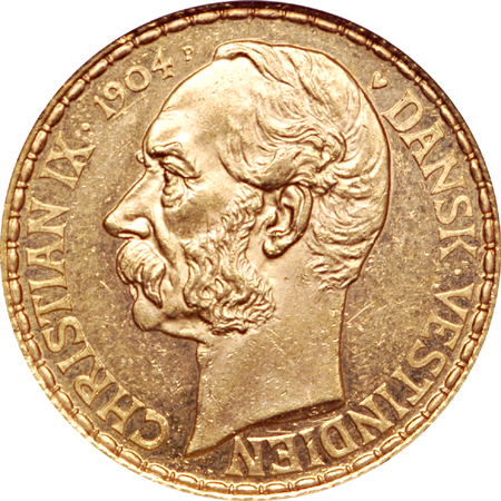 1904-P (Danish West Indies) 10 Daler / 50 Francs, NGC MS-62
