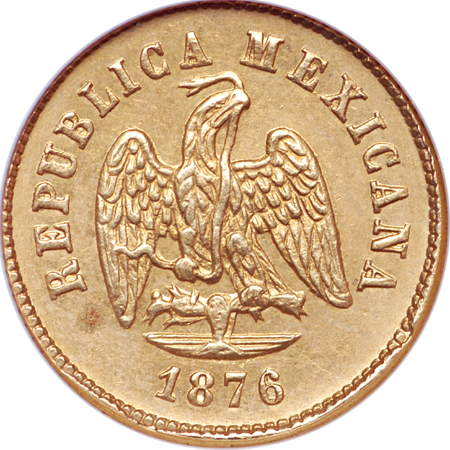 1876 Mo 2 1/2 Pesos (Mexico), NGC MS-61