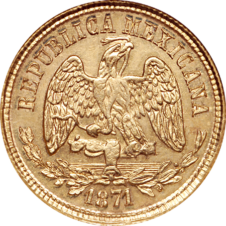 1871 Zs-A 10 Pesos (Mexico), NGC AU-58