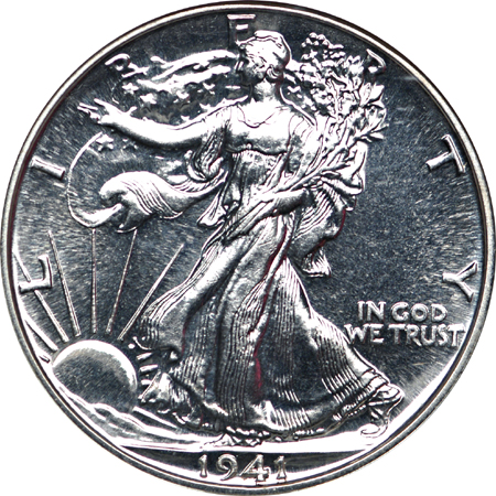 1941 'no AW' proof Walking Liberty half-dollar, NGC PR-66