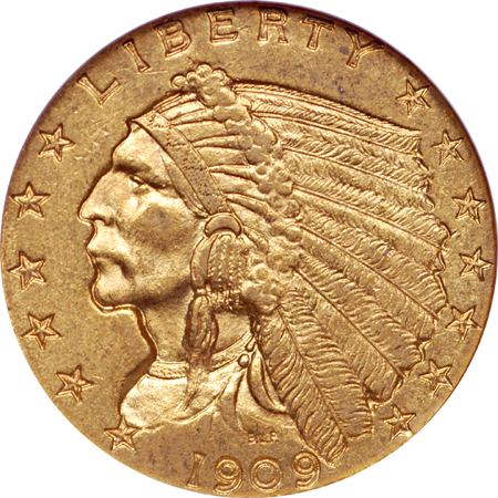 1909-D half-eagle and 1909 quarter-eagle, NGC certified MS-61