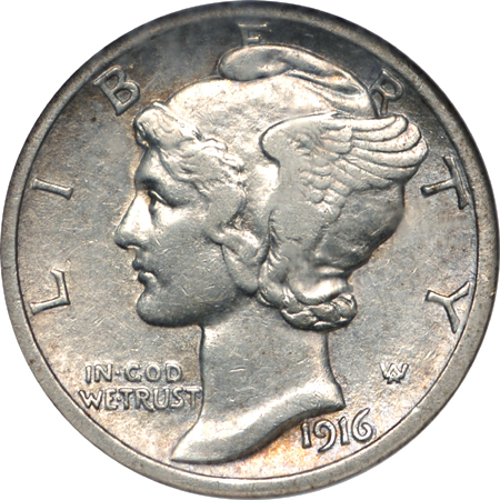 1916-D Mercury dime, NGC AU-50