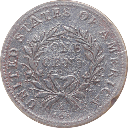 1793 (S-8 'vine and bars') Wreath cent, NCS VF details