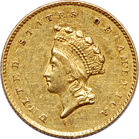 1855-O gold dollar, net EF-40