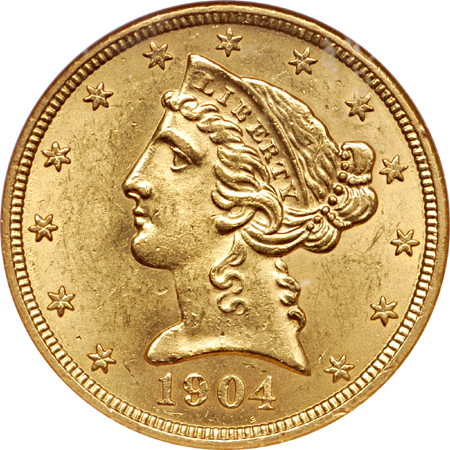 1904 Coronet half-eagle, NGC MS-63