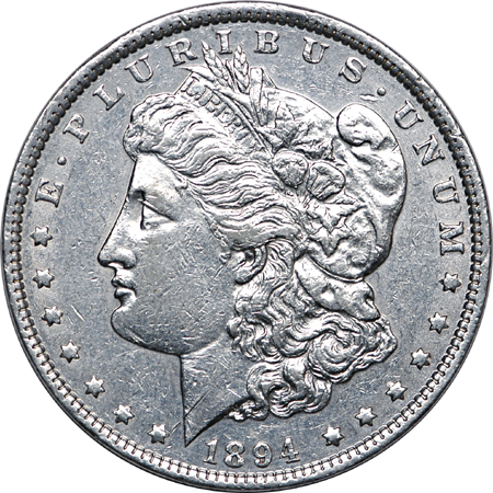 1894 Morgan dollar EF-45, cleaned.