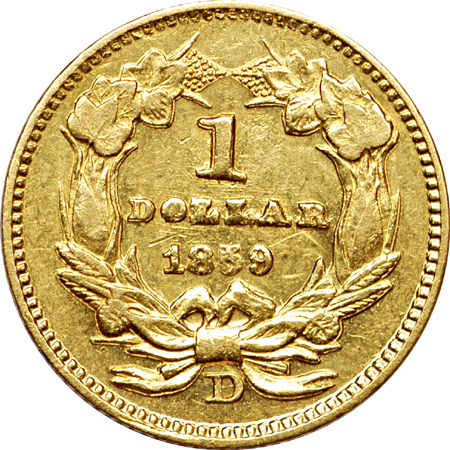 1859-D gold dollar AU-50