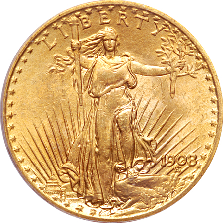 1908 'no motto' Saint-Gaudens double-eagle, PCGS MS-64