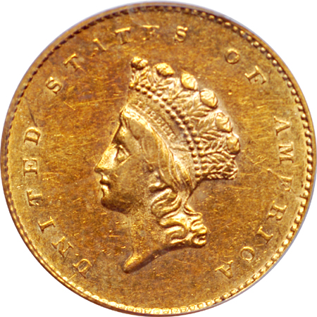 1856-S gold dollar, PCGS AU-58