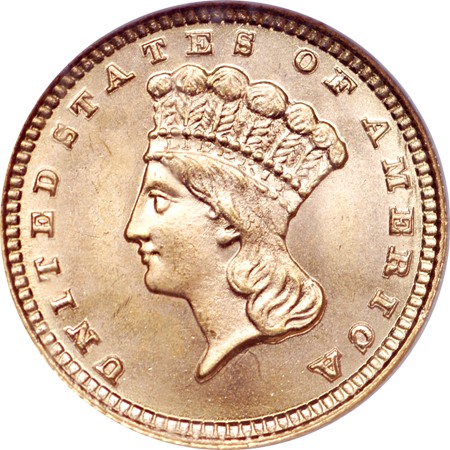 1882 gold dollar, NGC MS-67