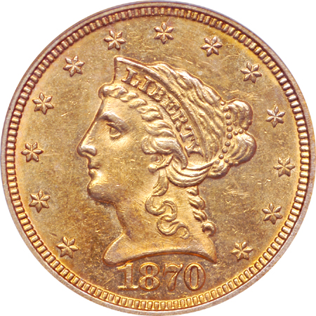 1870 Coronet quarter-eagle, PCGS MS-60