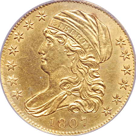 1807 (BD-8) Capped Bust half-eagle, PCGS AU-55