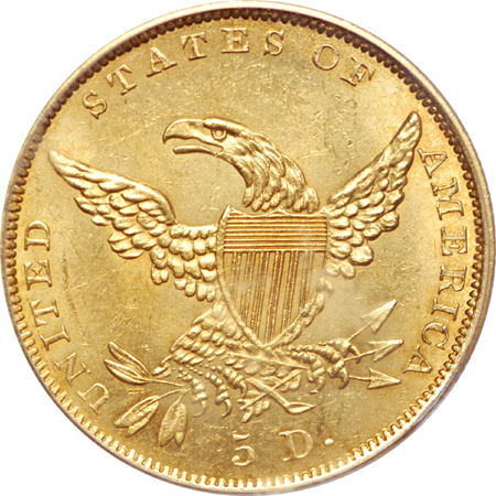 1836 (McCloskey 4-C 'large date') Classic Head half-eagle, PCGS MS-62