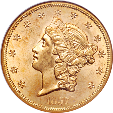 1857-S Coronet double-eagle, NGC MS-63