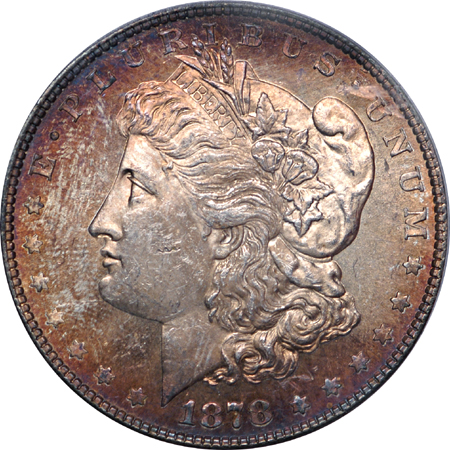 1878 '7TF, reverse of 1878' and 1878 '8TF' PCGS MS-63 Morgan dollars