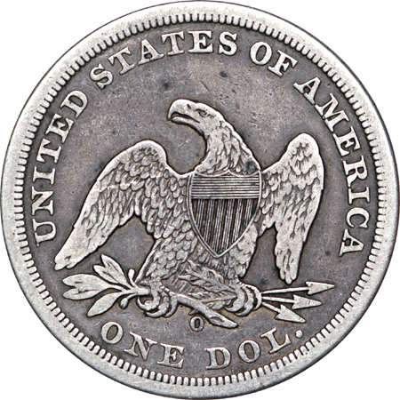 1859-O Seated Liberty dollar F-12