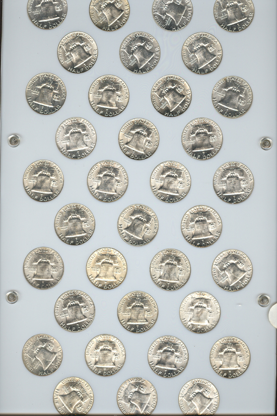 Complete set of Franklin half-dollars in a Capital Plastics holder