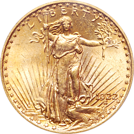 1922 Saint-Gaudens double-eagle, PCGS MS-65