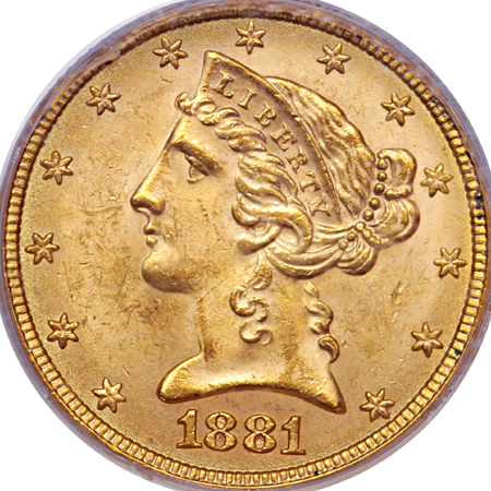 1881 Coronet half-eagle, PCGS MS-63