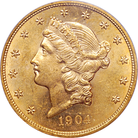 1904 Coronet double eagle, PCGS MS-63