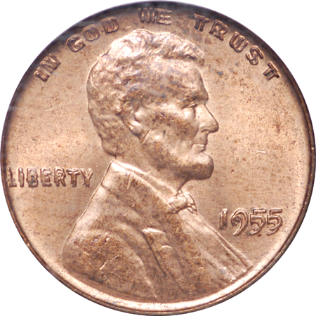 1955 "doubled die" Lincoln cent, NGC MS-63 RB