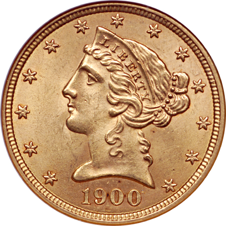 1900 Coronet half-eagle, NGC MS-63