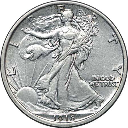 1916 Walking Liberty half-dollar with PVC