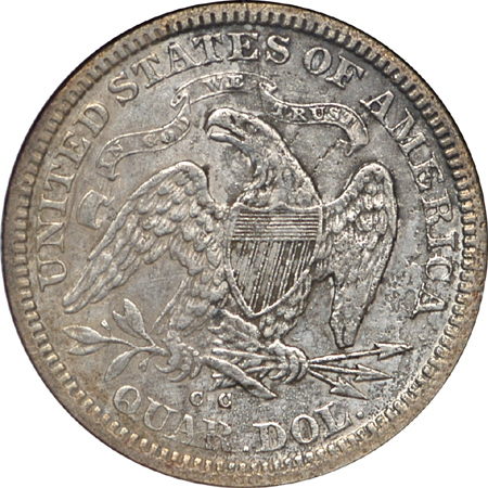 1872-CC Seated Liberty quarter, ANACS XF-40, cleaned, corroded