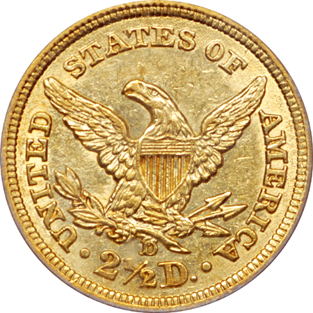 1843-D Coronet quarter-eagle, PCGS AU-58