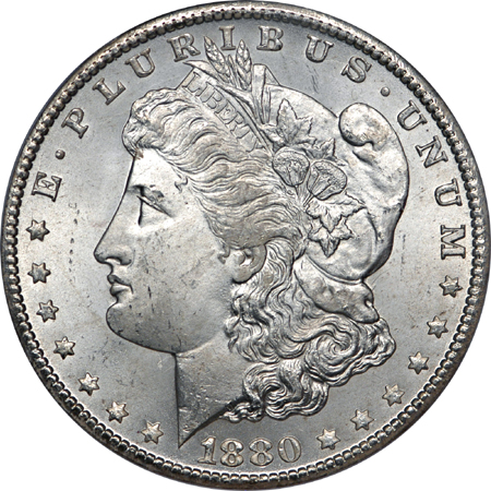 1880-CC "reverse of 1879" Morgan dollar, PCGS MS-66