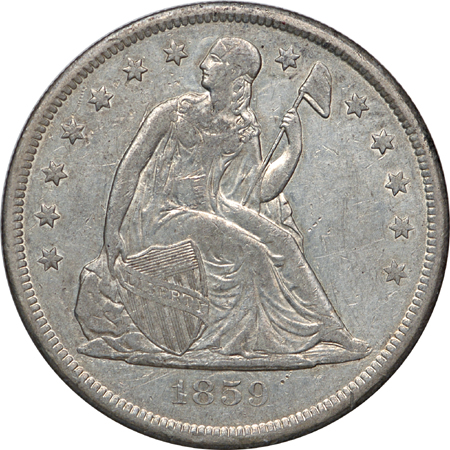 1859-O Seated Liberty dollar, XF-45