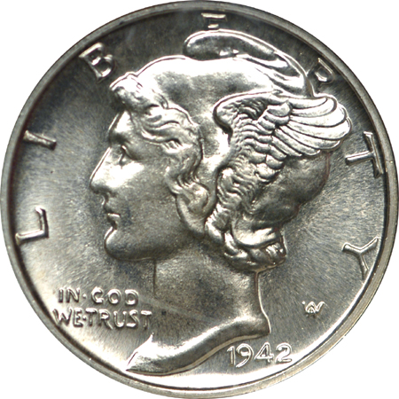 1942 Mercury dime, NGC PF-67