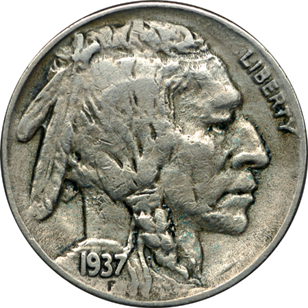 1937-D "three legged" Buffalo nickel, XF-40 details