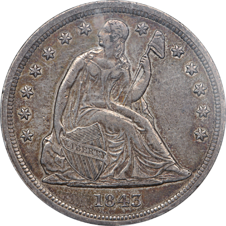 1843 Seated Liberty dollar, NGC AU-55