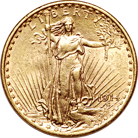 1908 "no motto", 1914-S, and 1924 Saint-Gaudens double-eagles