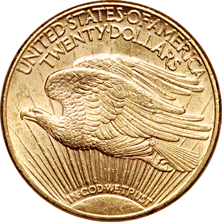 1908 "no motto", 1914-S, and 1924 Saint-Gaudens double-eagles