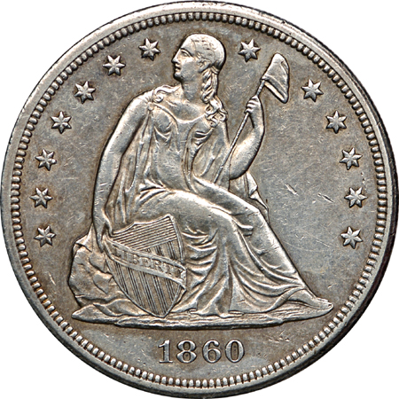 1843 and 1860-O Seated Liberty silver dollars