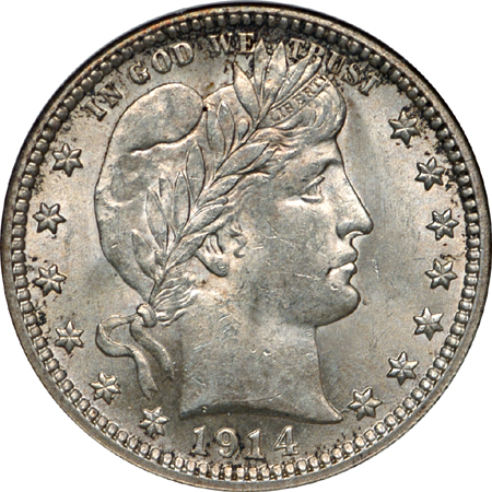 1914 Barber quarter, NGC MS-62