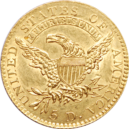 1813 (BD-1) Capped half-eagle, AU-58, residue spot on reverse