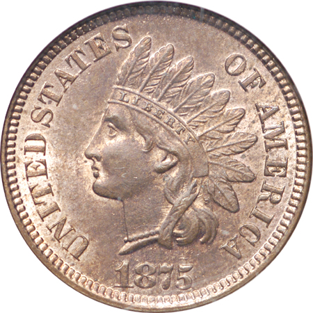 1875 Indian Head cent, NGC MS-65 RB (Eagle Eye photo seal)