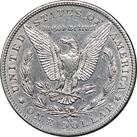 1889-CC Morgan dollar, AU-50, cleaned